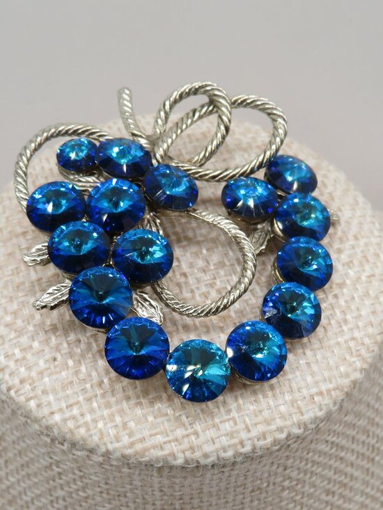 Jewelry - Vintage Rivoli Rhinestone Floral and Silver Tone Brooch
